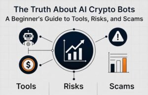 Overview of AI crypto trading bots, detailing popular automation tools alongside common security risks and red flags for scams.