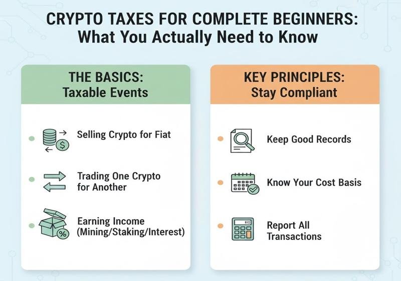 Infographic showing key principles about crypto taxes. 