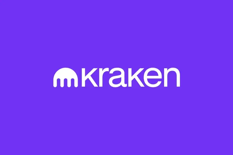 Kraken exchange website logo image.