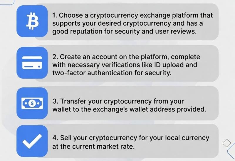 infographic illustrating 4 simple steps for converting crypto to cash.