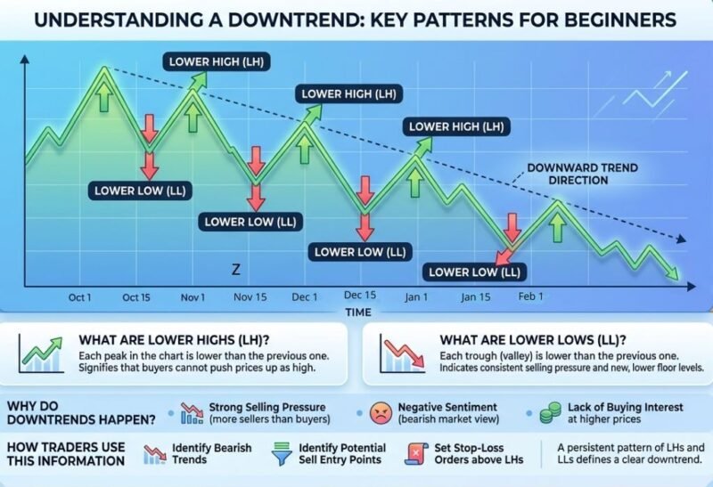 Simplified market downtrend illustration for beginners.