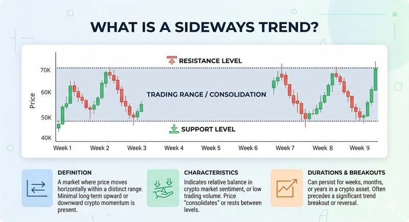 Simplified market sideways trend illustration for beginners.